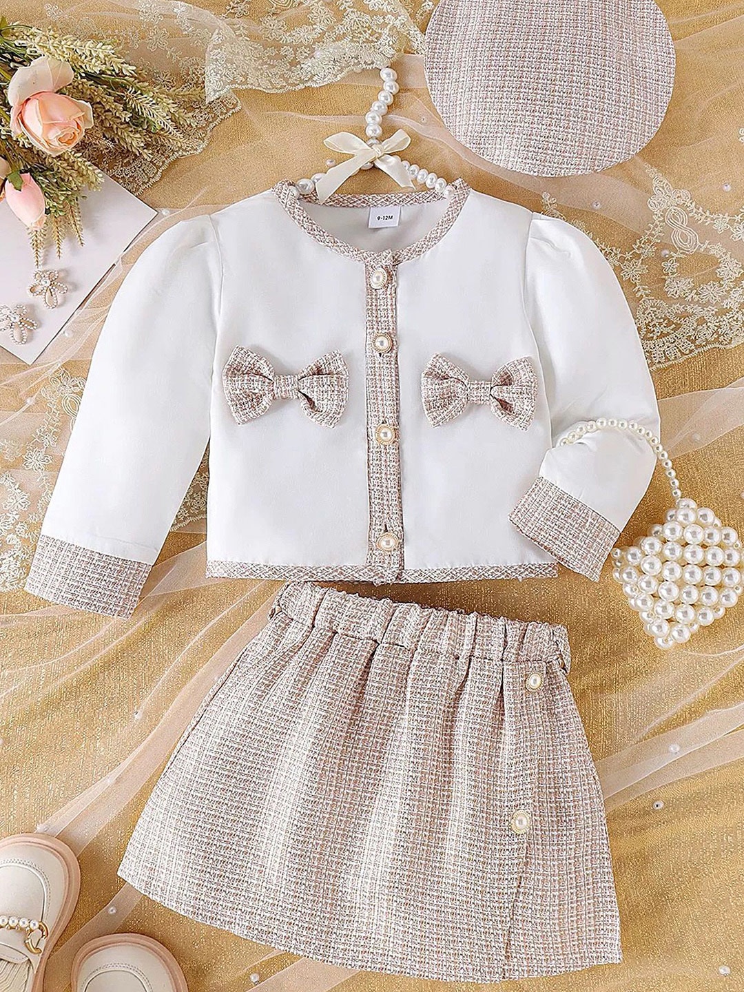 

LULU & SKY Girls Shirt with Skirt, Beige