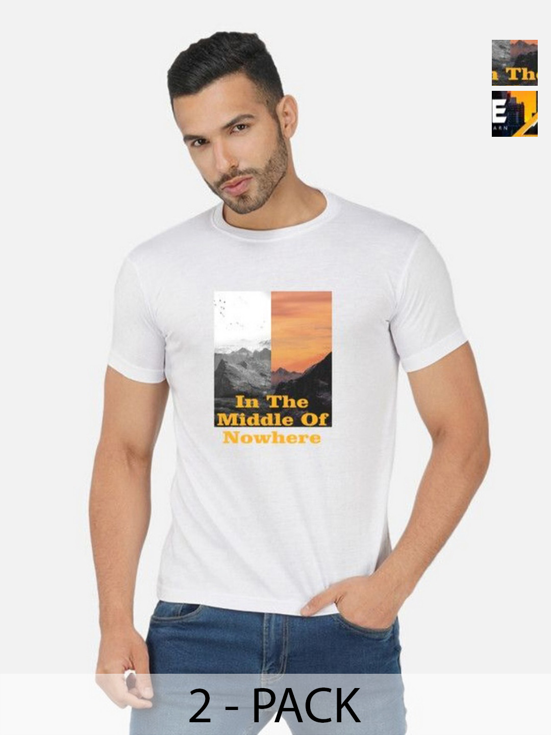 

GLOBAL NOMAD Men 2 Printed Bio Finish Applique T-shirt, Mustard