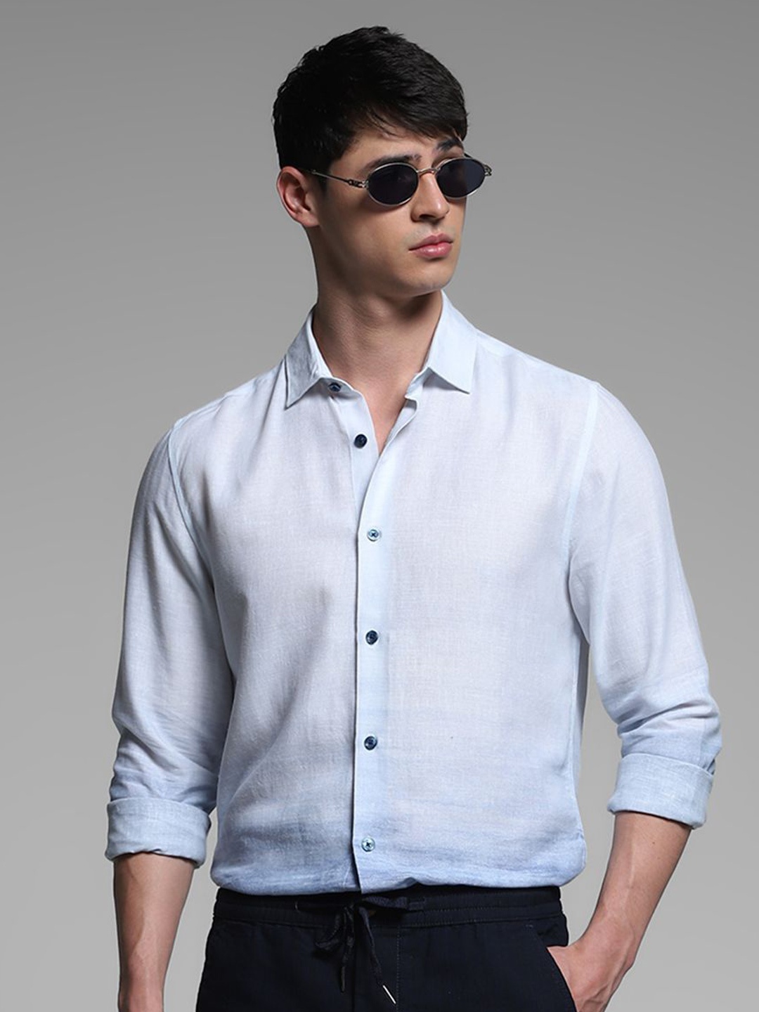 

Jack & Jones Men Slim Fit Ombre Opaque Printed Casual Shirt, Blue