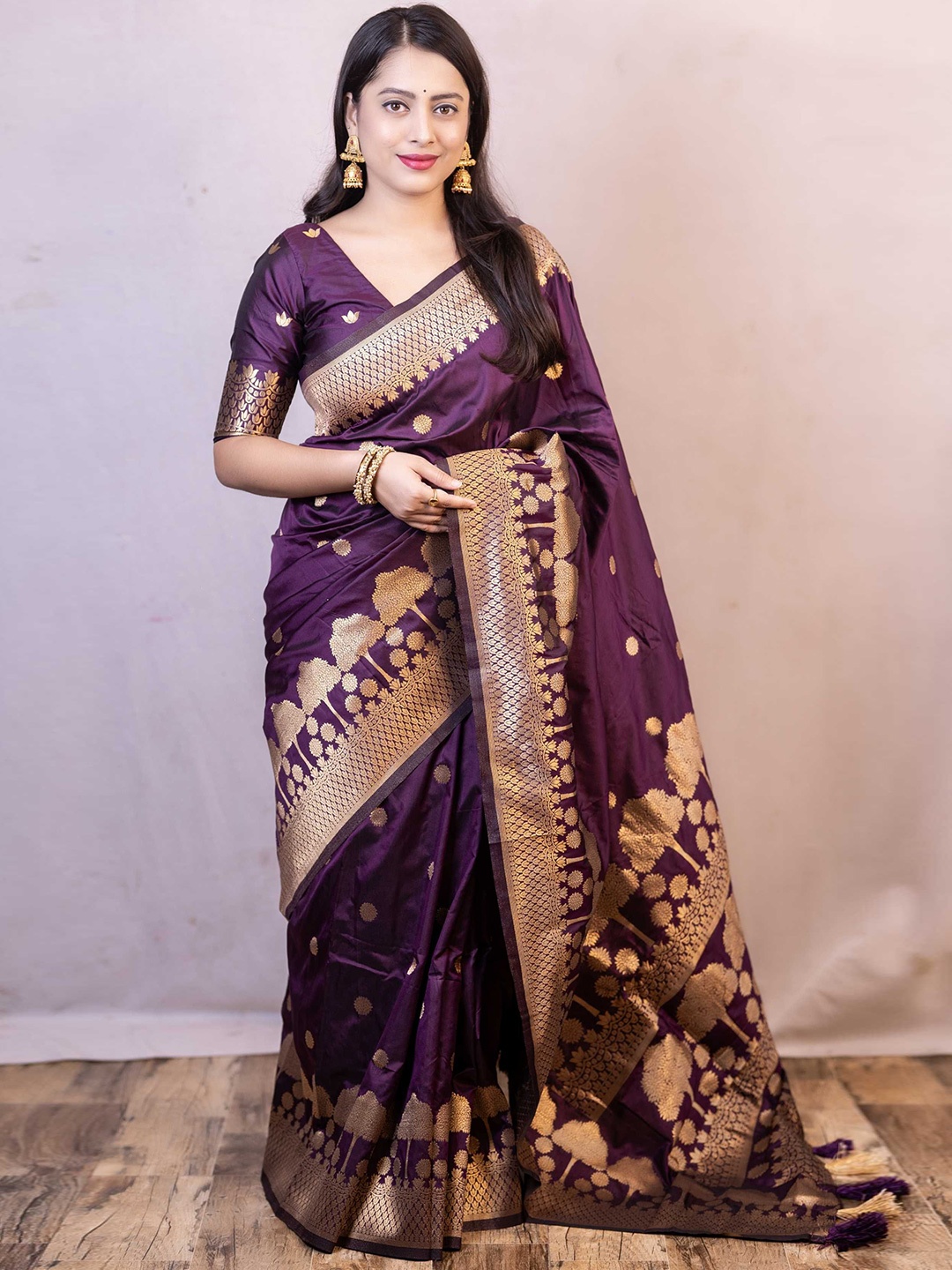 

LeeliPeeri Designer Woven Design Zari Silk Blend Banarasi Saree, Purple