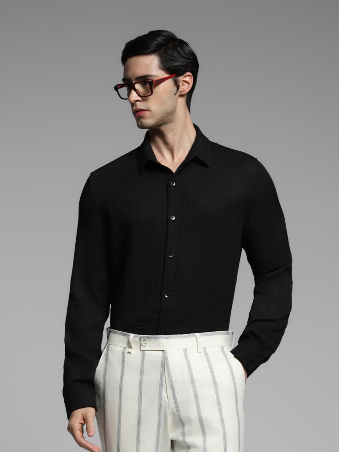 

Jack & Jones Men Slim Fit Opaque Casual Shirt, Black