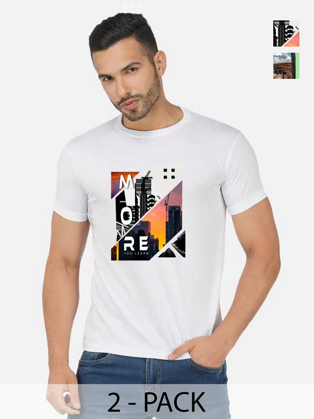 

GLOBAL NOMAD Men 2 Printed Bio Finish Applique T-shirt, White