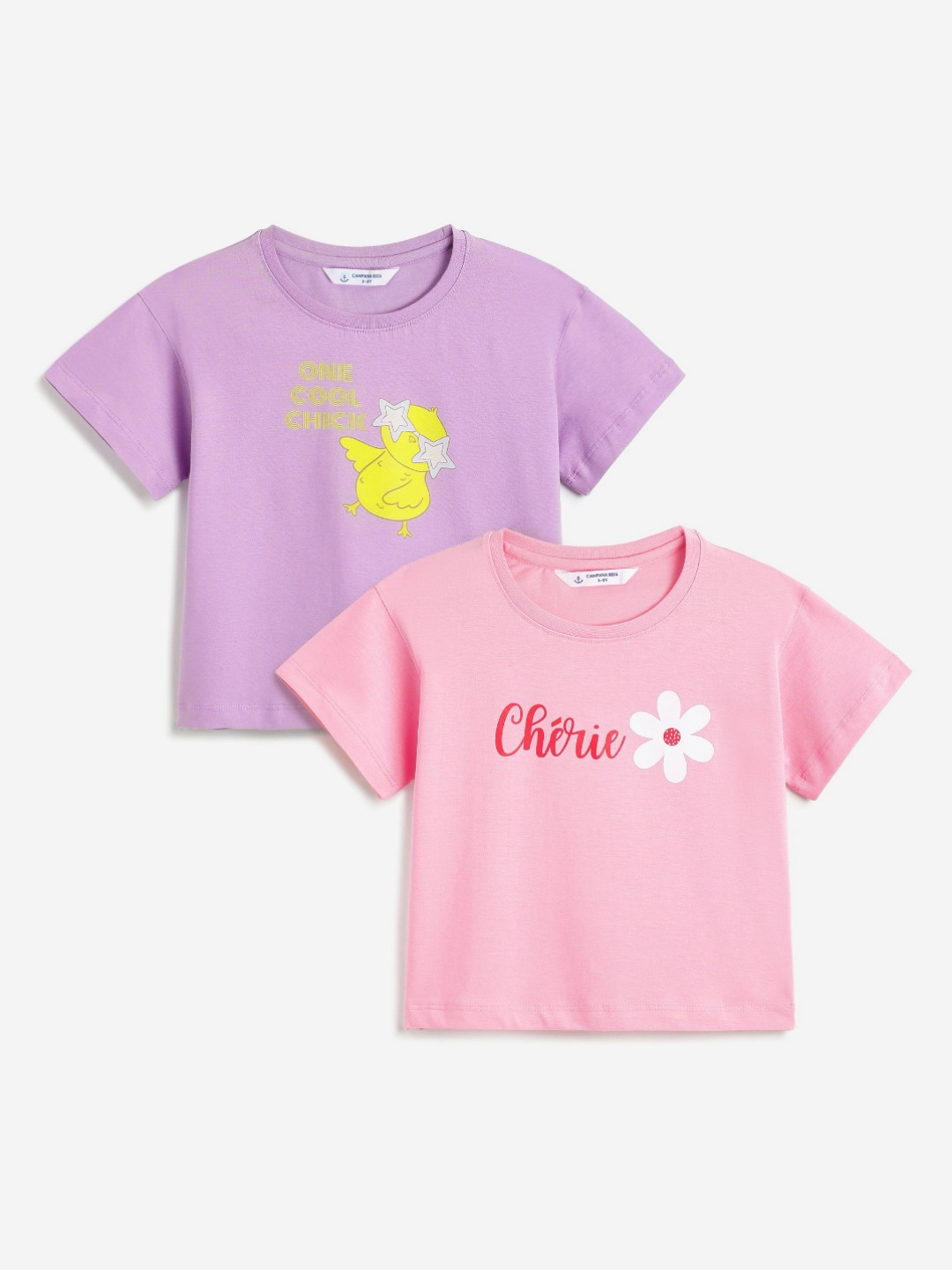 

Campana Girls Pack Of 2 Graphic Printed Drop Shoulder Cotton T-shirts, Pink