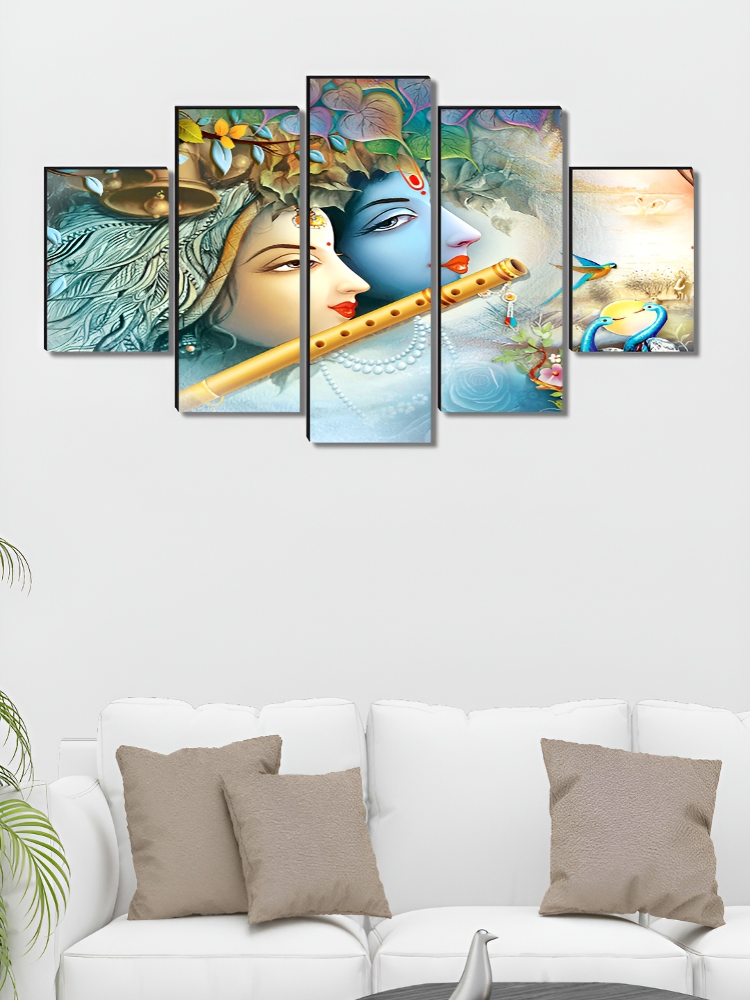 

Myntra Elegant Homes Blue & Beige 5 Piece Wood Religious Wall Paintings