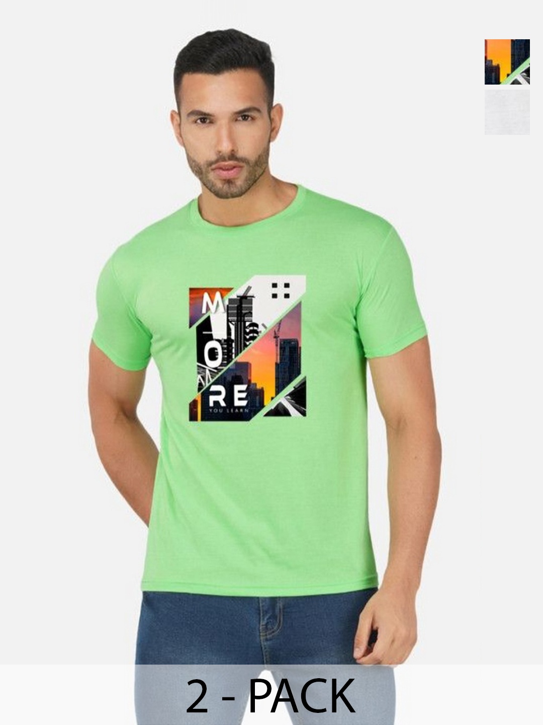

GLOBAL NOMAD Men 2 Printed Bio Finish Applique T-shirt, Green