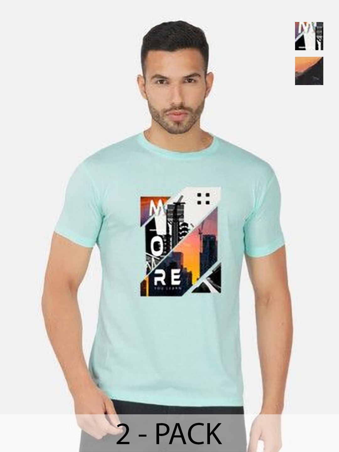 

GLOBAL NOMAD Men 2 Printed Bio Finish Applique T-shirt, Turquoise blue