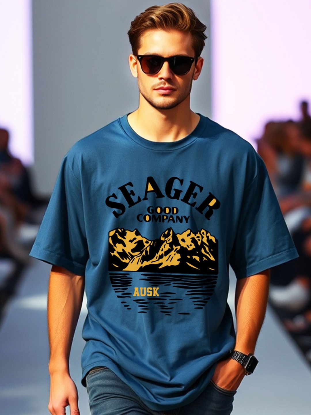 

AUSK Men Typography Printed Raw Edge T-shirt, Teal