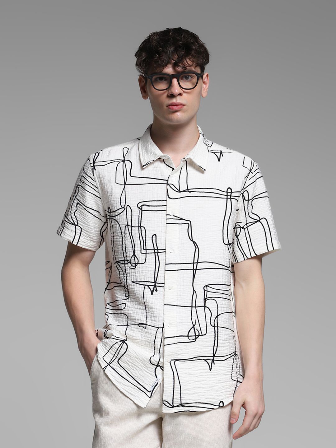 

Jack & Jones Men Opaque Printed Casual Shirt, White