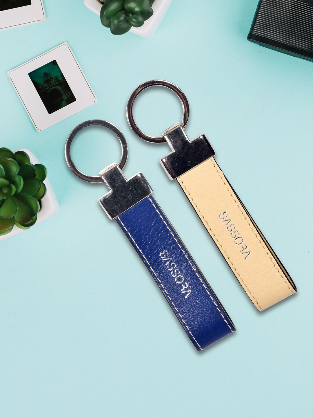 

Sassora Set Of 2 Leather Printed Key Chain, Beige