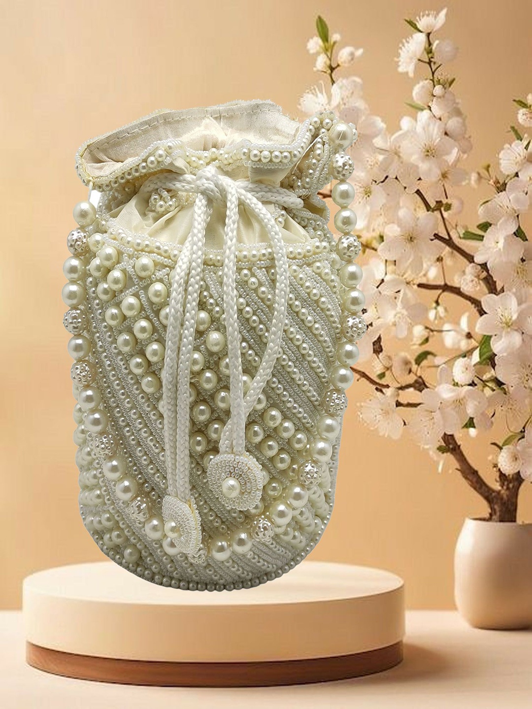 

Esmoda Embellished PU Bucket Handheld Bag, White