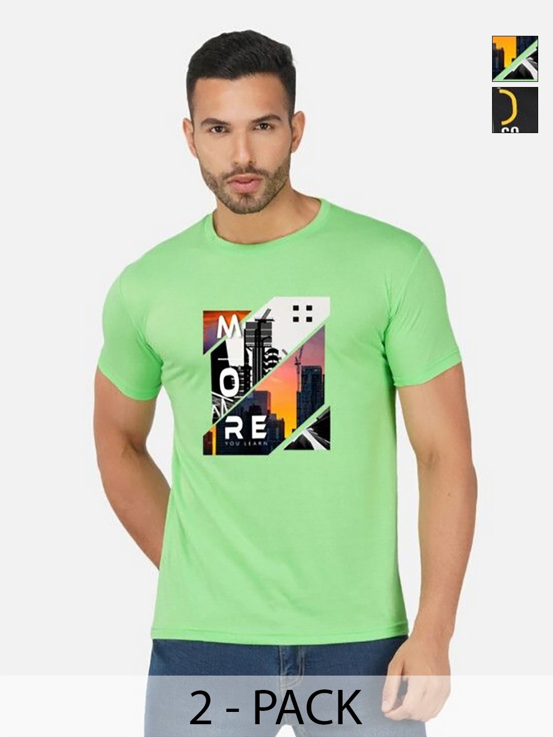 

GLOBAL NOMAD Men 2 Printed Bio Finish Applique T-shirt, Green