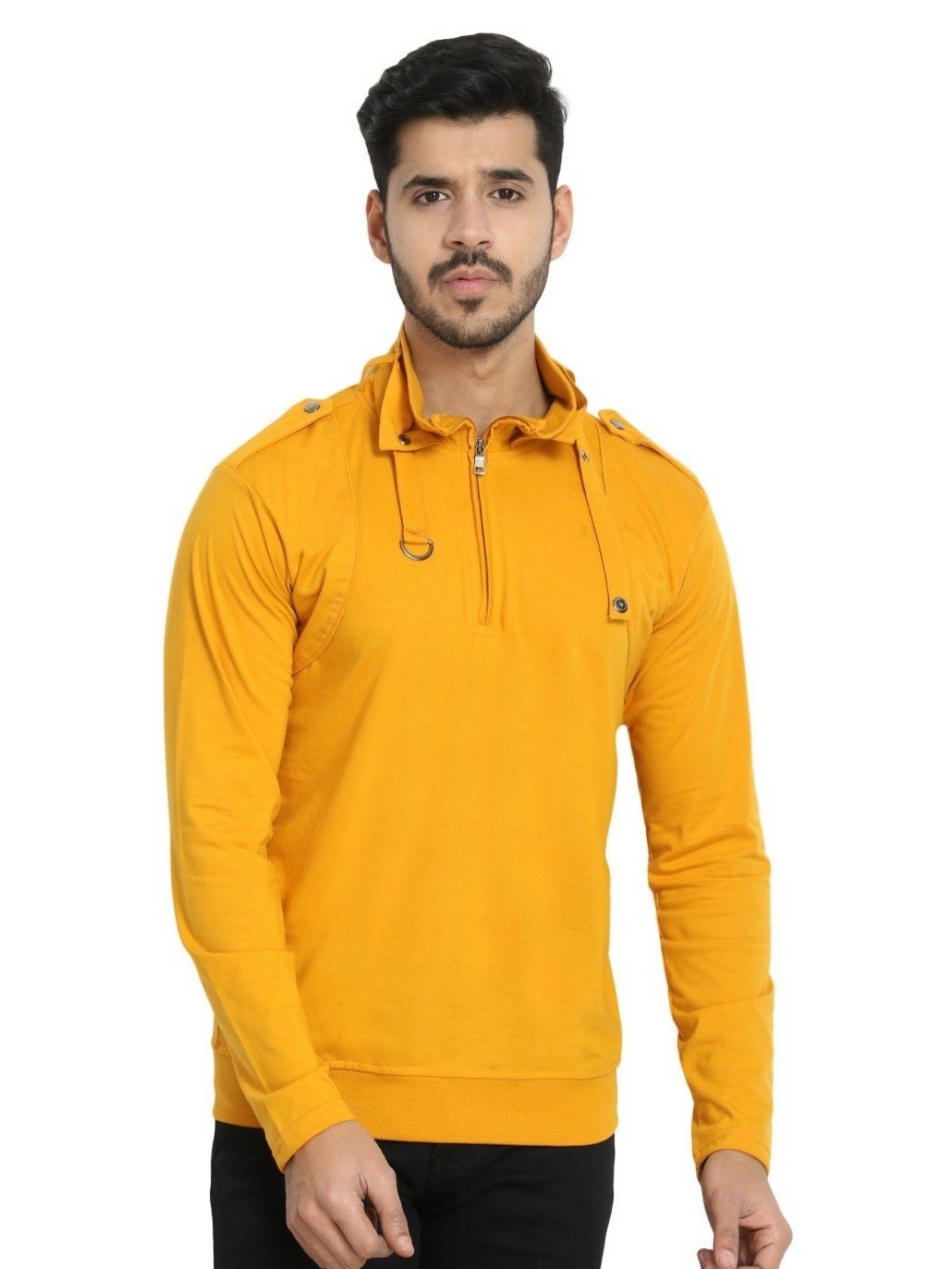 

Black Collection Men High Neck Raw Edge T-shirt, Mustard