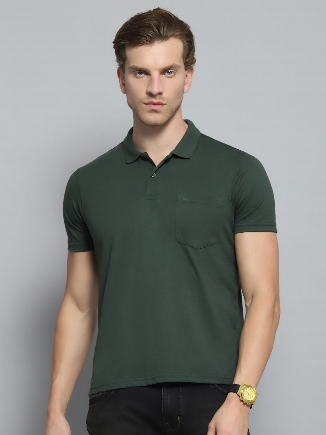

Monte Carlo Men Polo Collar Pockets T-shirt, Green