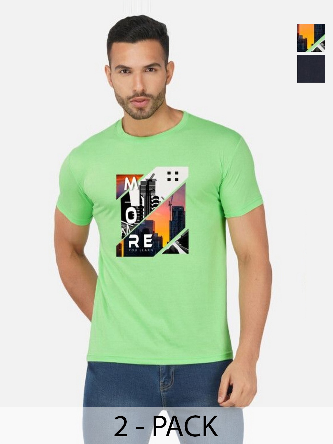 

GLOBAL NOMAD Men 2 Printed Bio Finish Applique T-shirt, Green
