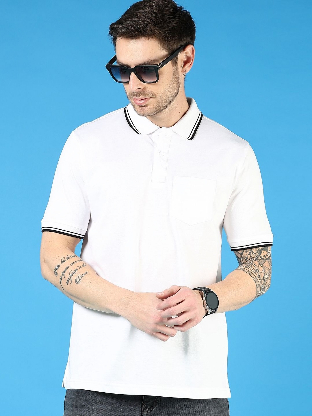 

V-Mart Men Polo Collar Pockets T-shirt, White