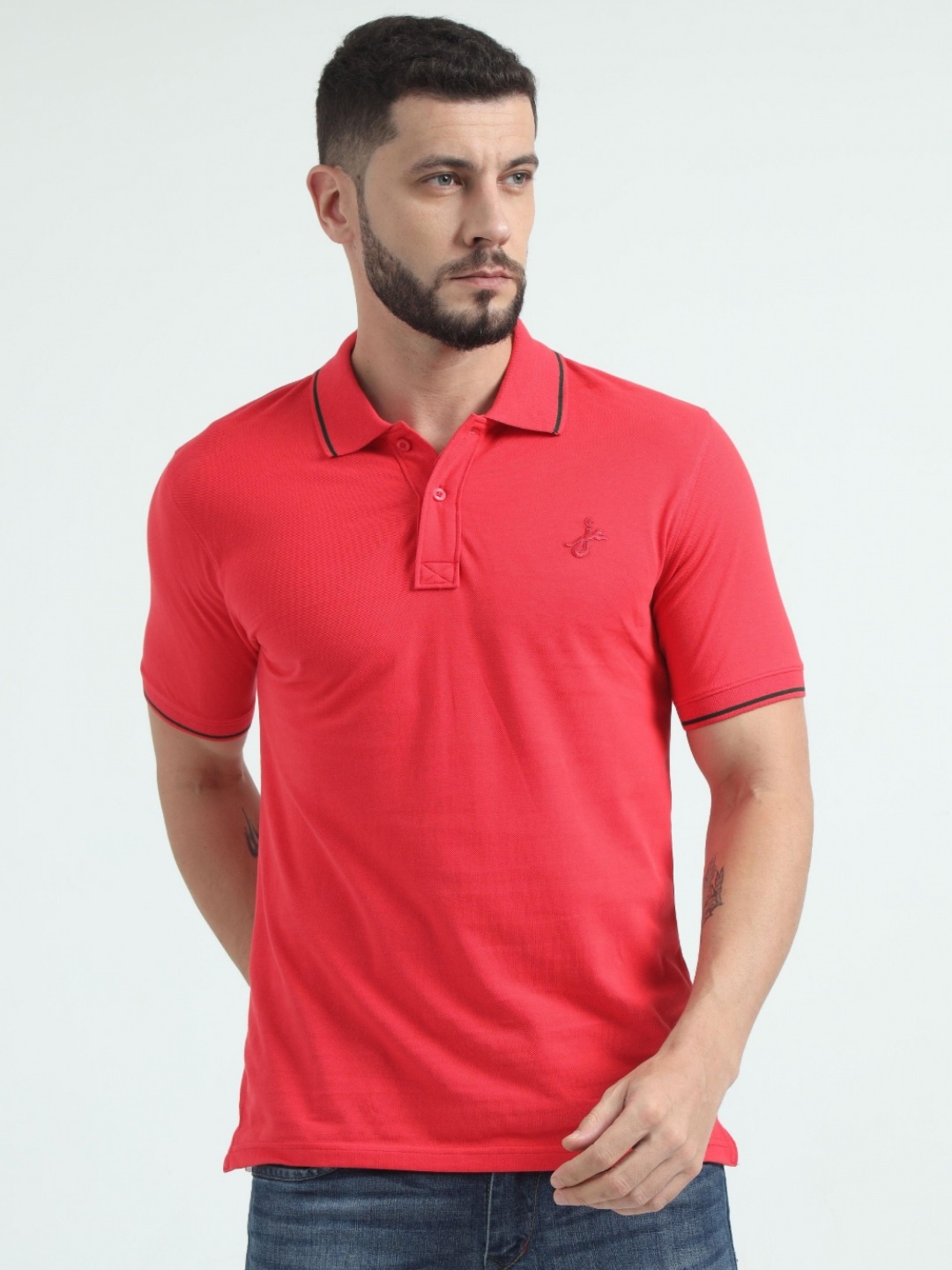 

JAGURO Men Polo Collar T-shirt, Red
