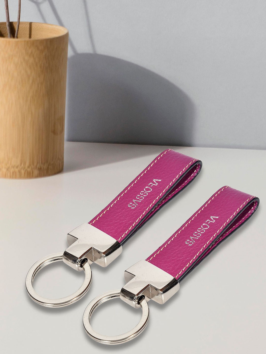 

Sassora Set Of 2 Leather Printed Key Chain, Purple