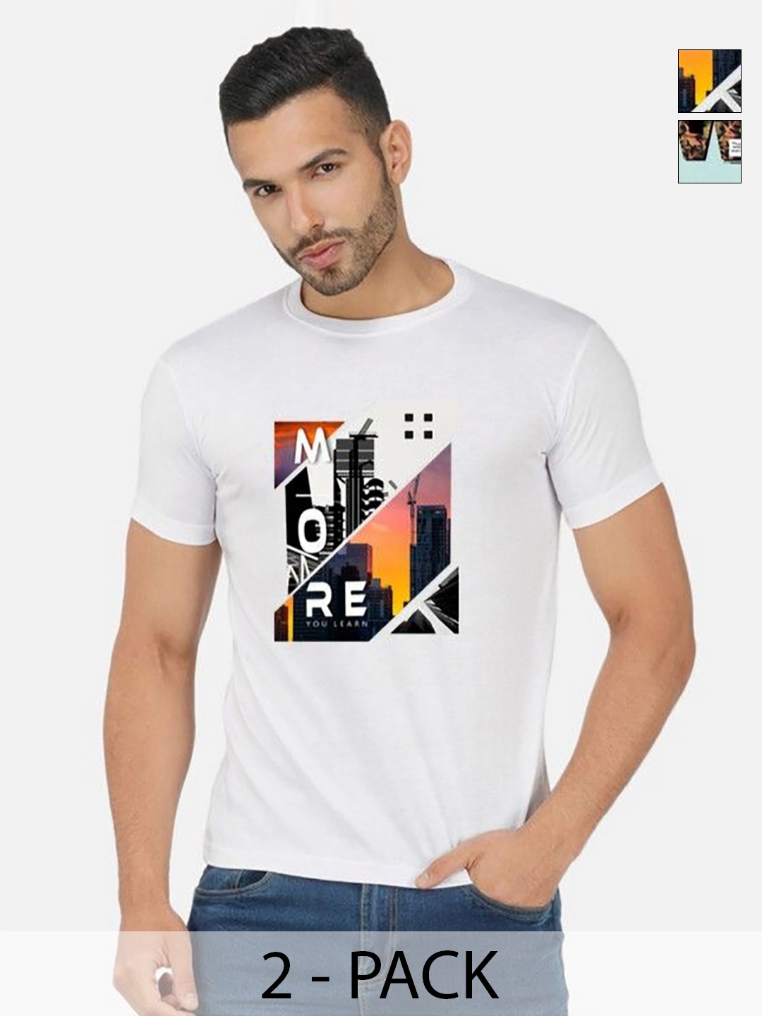 

GLOBAL NOMAD Men 2 Printed Bio Finish Applique T-shirt, White