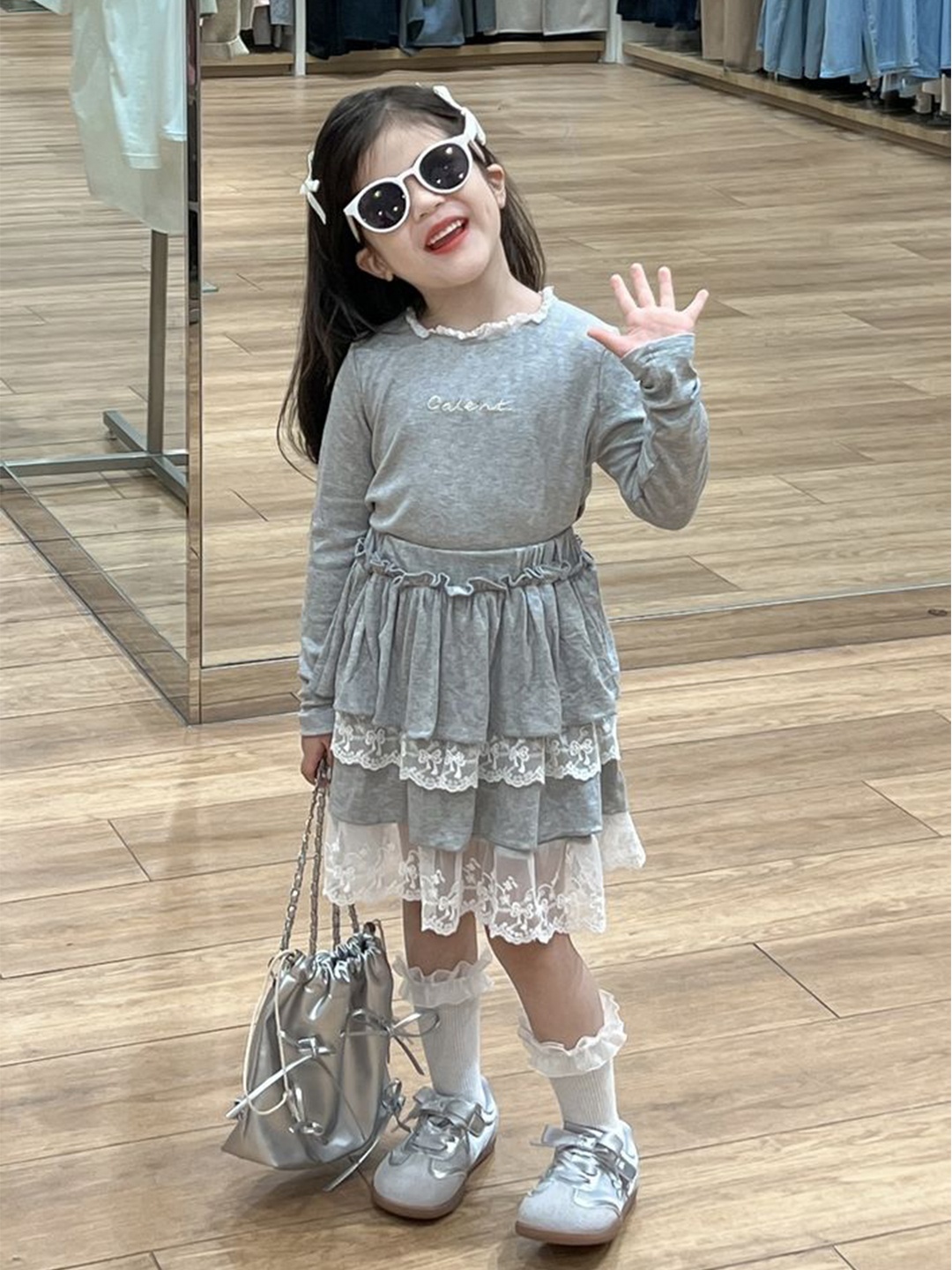 

LULU & SKY Girls Top with Skirt, Grey
