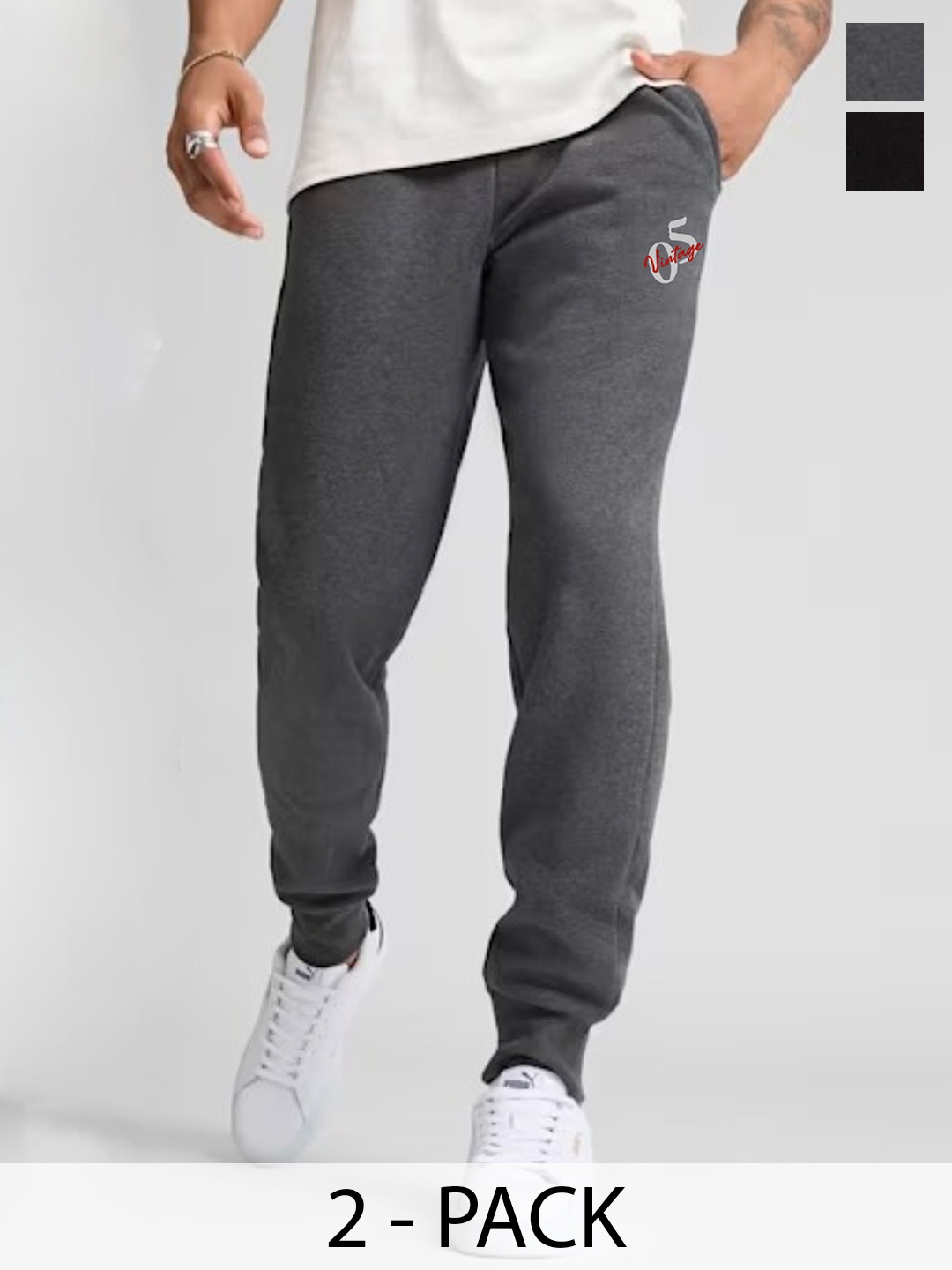 

Moda Rapido Men Pack Of 2 Pure Cotton Mid-Rise Track Pants, Black