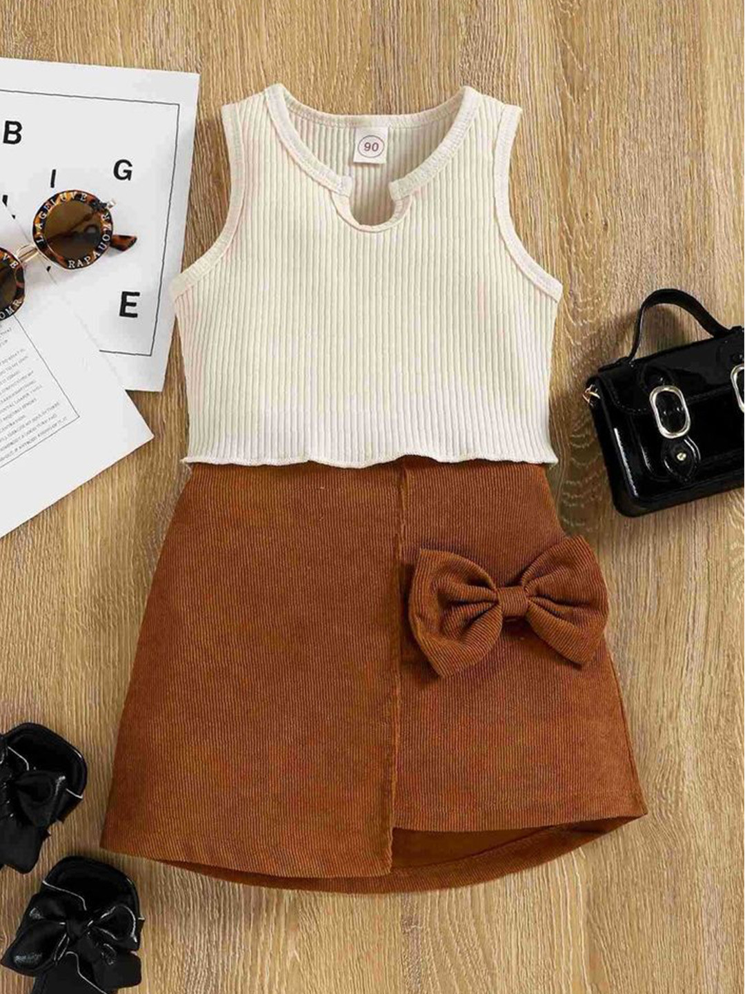

LULU & SKY Girls Top with Skirt, Beige