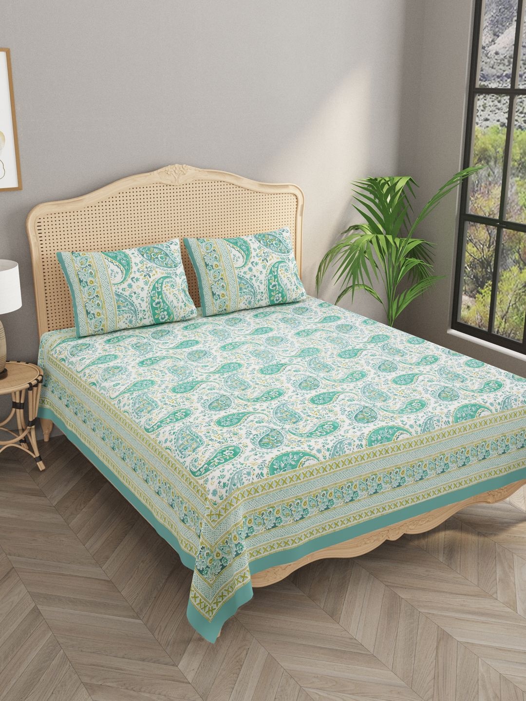 

Gulaab Jaipur White & Blue Floral 400 TC King Bedsheet with 2 Pillow Covers
