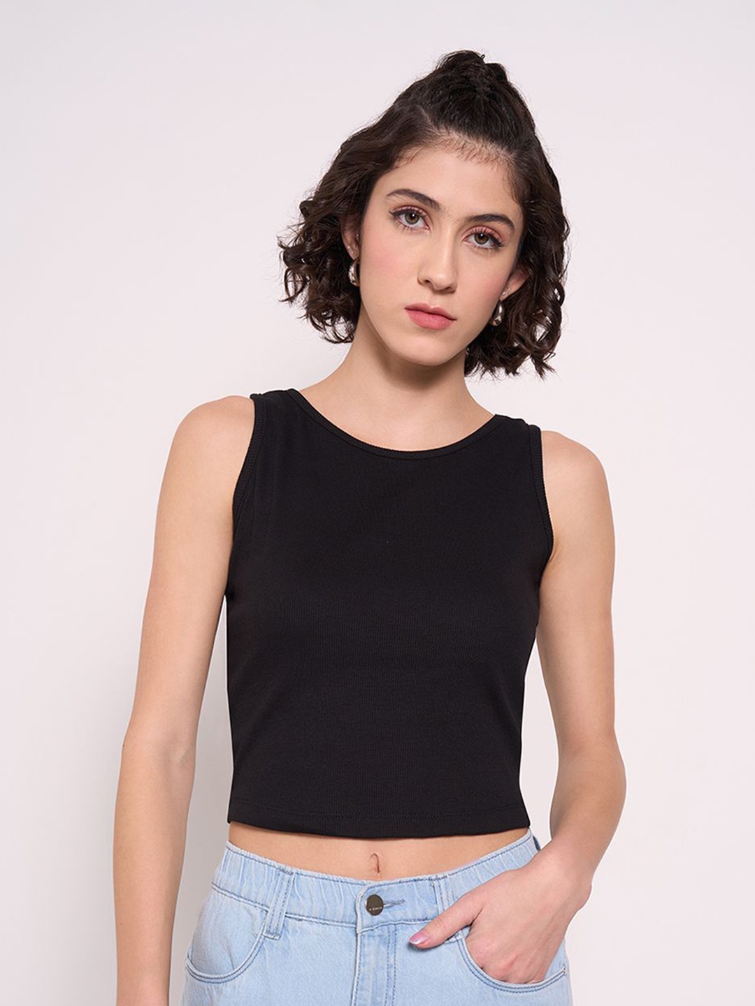 

SF JEANS by Pantaloons Women Extended Sleeves Cut Outs Slim Fit T-shirt, Black
