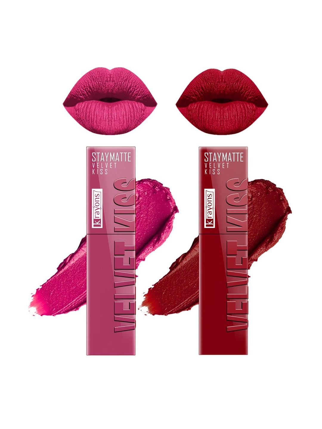 

krayons Velvet Kiss Set Of 2 Liquid Lipstick - 3.5 ml Each Pink Punch 10 Ruby Red 12