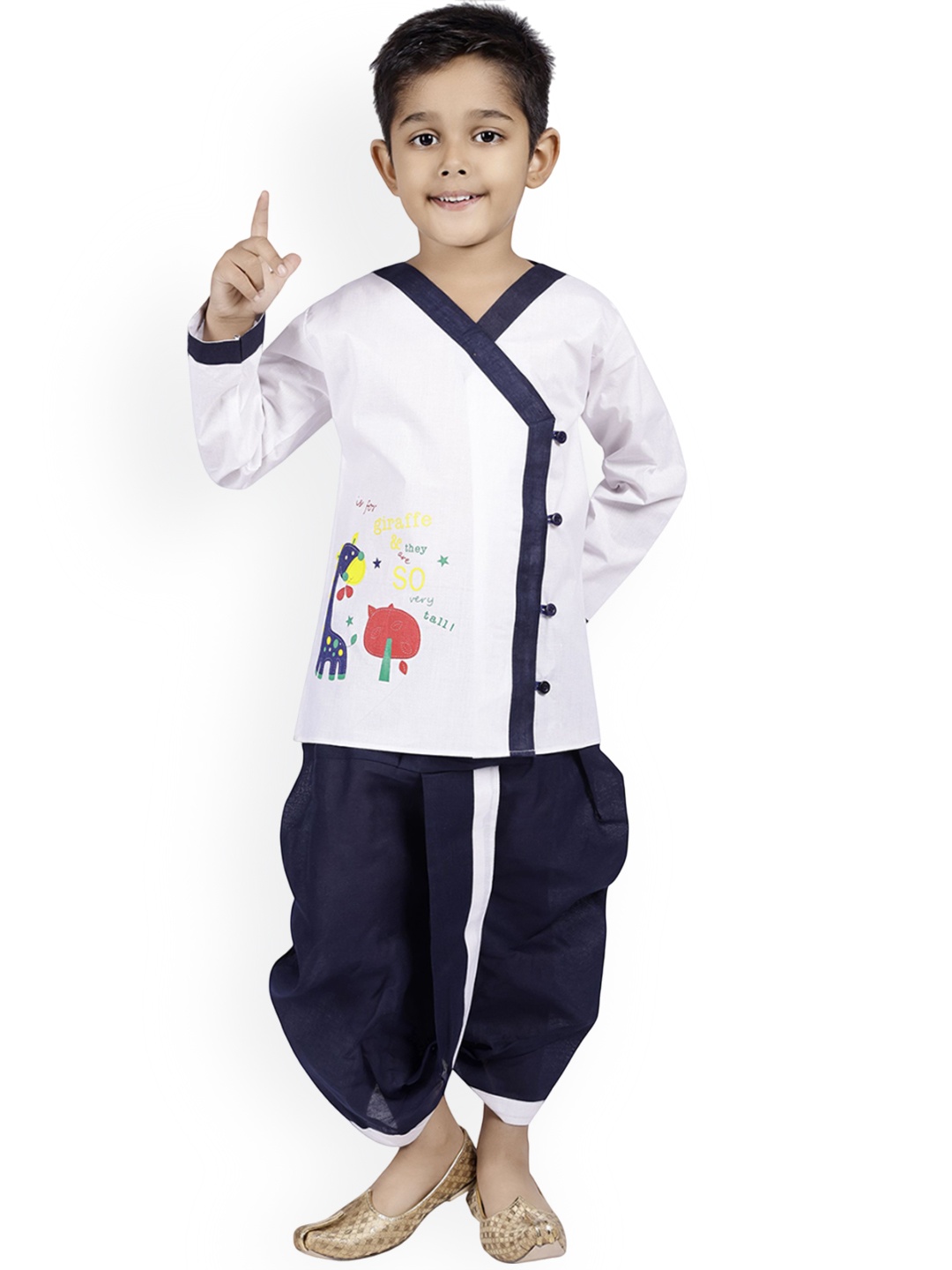 

BAESD Boys Printed Regular Kurta with Dhoti Pants, White