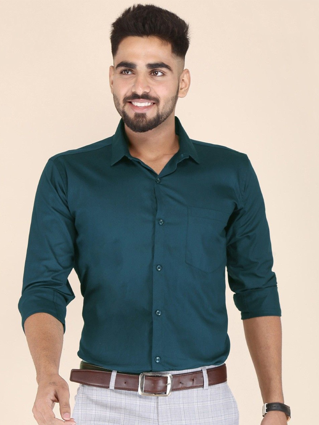 

PulseIQ Men Slim Fit Opaque Formal Shirt, Blue