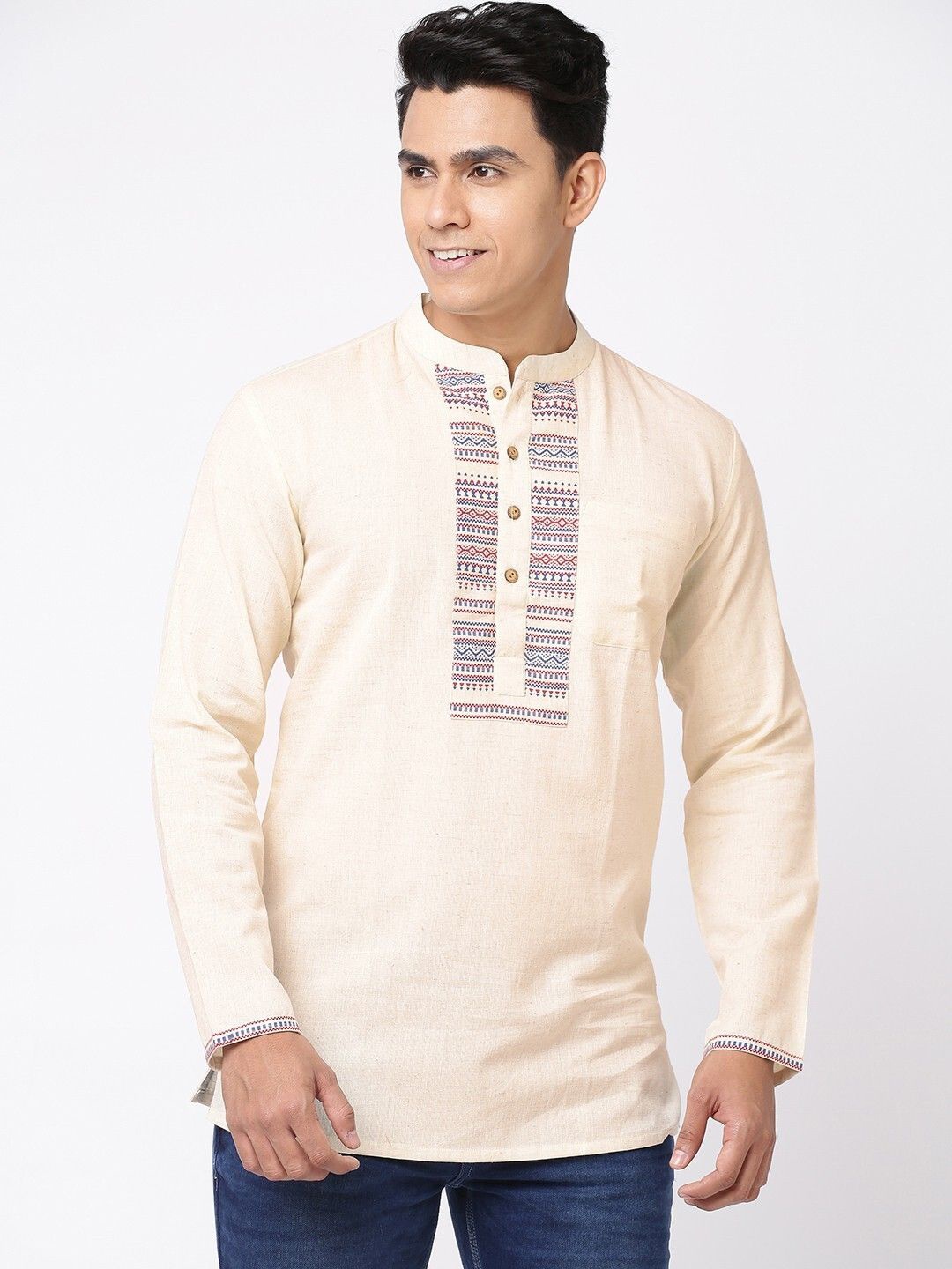 

Arch element Men Yoke Design Patchwork Kurta, White