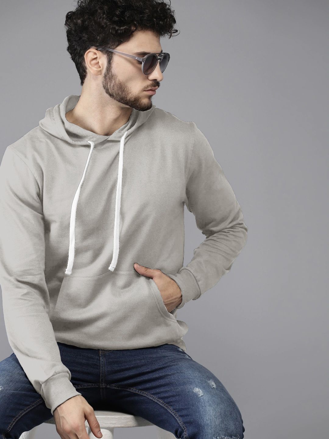 

QOSHA Men Hooded Sweatshirt, Grey