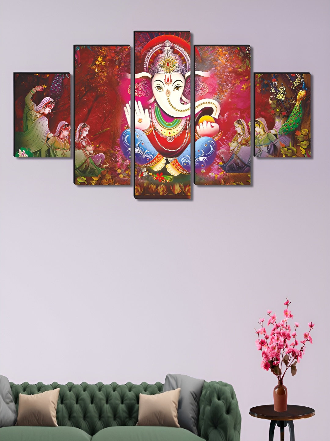 

Myntra Elegant Homes Pink & Green 5 Piece Wood Religious Wall Paintings