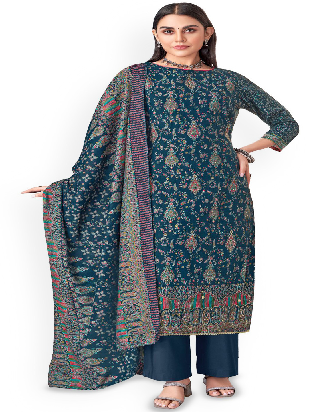 

DRAVINAM Trends Embroidered Unstitched Dress Material, Blue