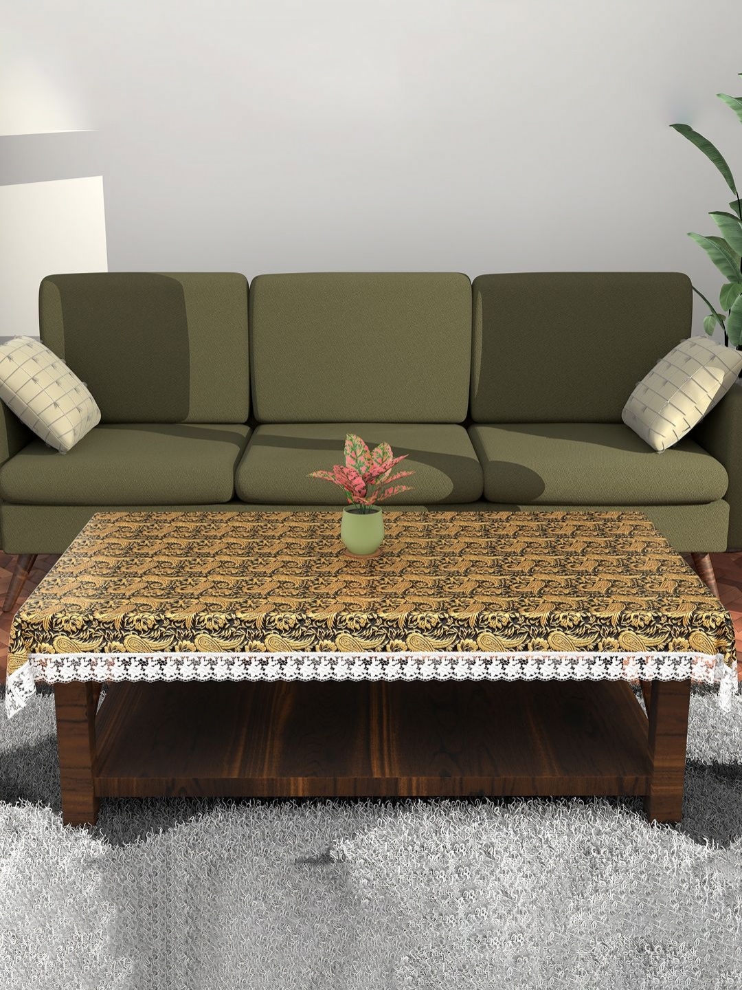 

Aura Black Floral Plastic Durable & Wipeable Waterproof 4 Seater Center Table Cover