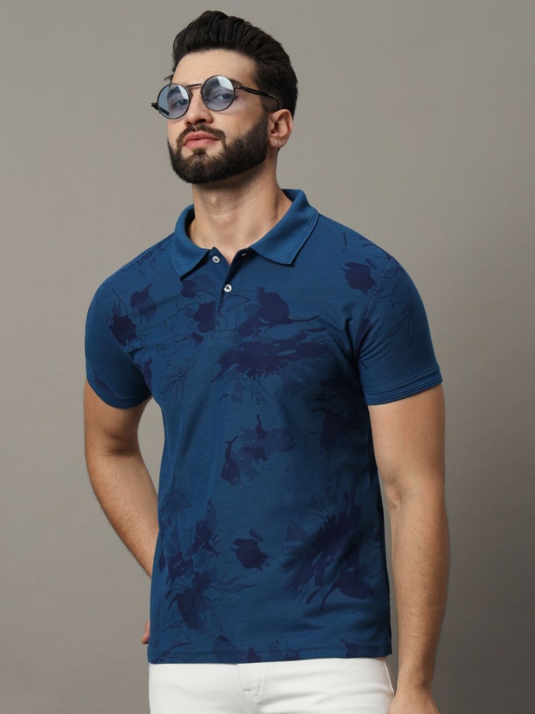 

R.ARHAN PREMIUM Men Camouflage Printed Polo Collar Pockets T-shirt, Blue
