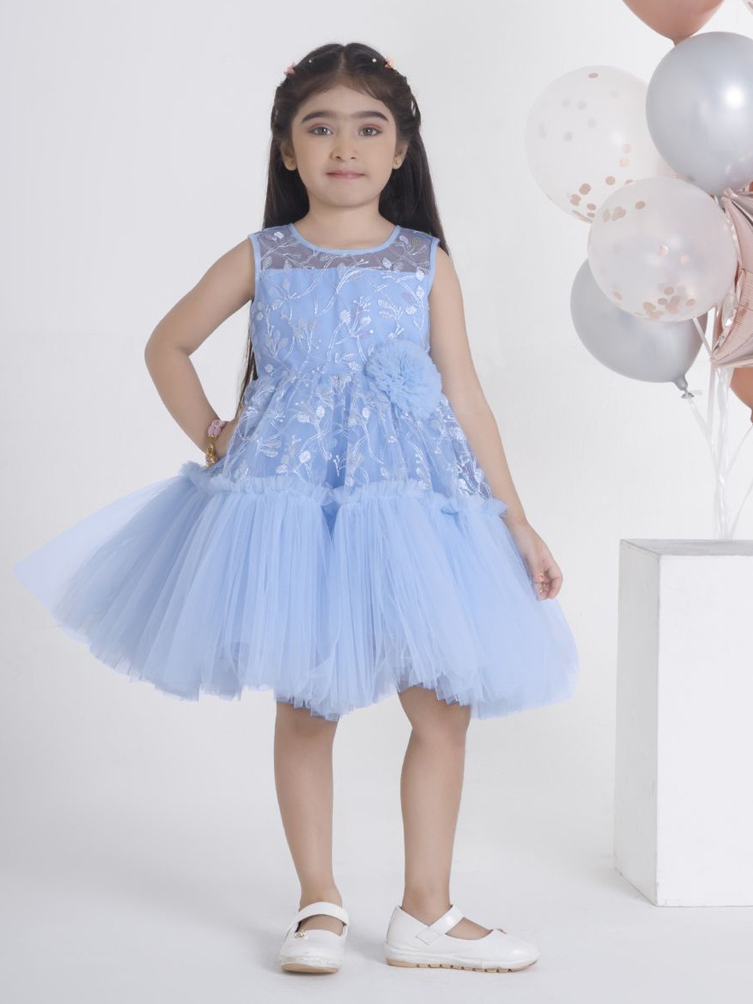 

Ministitch Applique Net Fit & Flare Dress, Blue