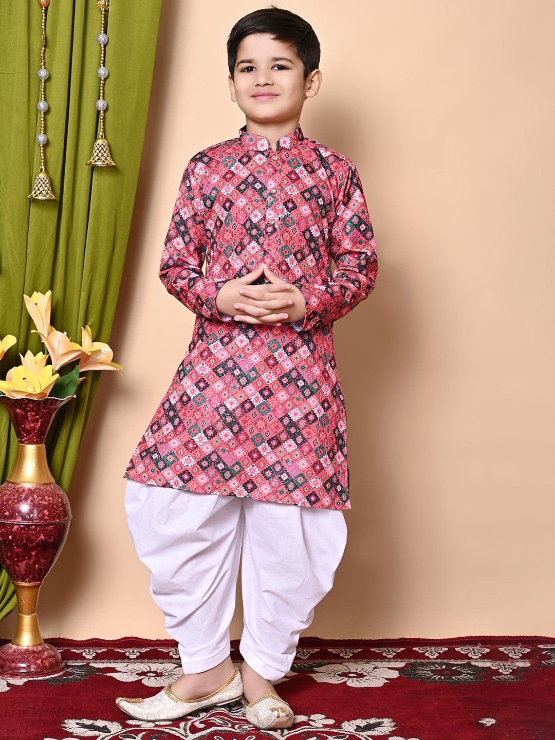 

BAESD Boys Embroidered Regular Sequinned Kurta with Patiala, Pink