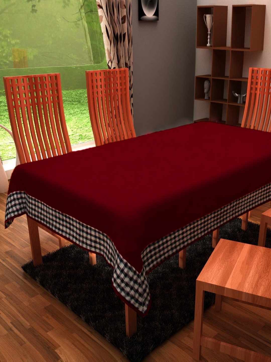 

Home Heart Burgundy Cotton 8-Seater Table Cover with Patchwork details