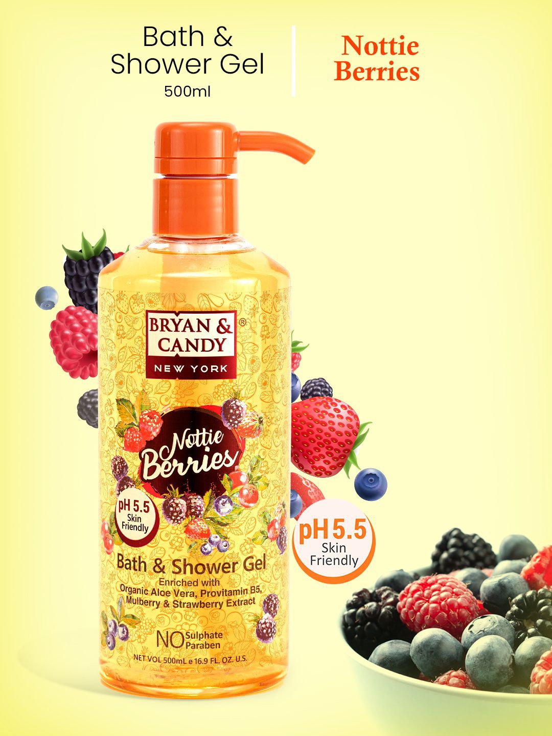 

BRYAN & CANDY NEW YORK Nottie Berries Shower Gel- 500 ml, Yellow