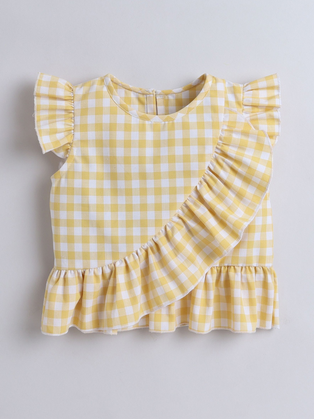 

AWW HUNNIE Checked Flutter Sleeve Top, Yellow