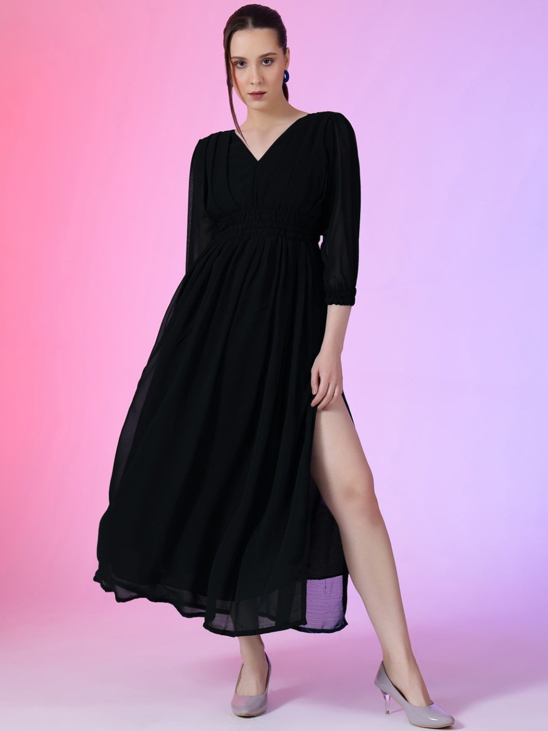 

Raiyani Fashion Georgette Fit & Flare Maxi Dress, Black