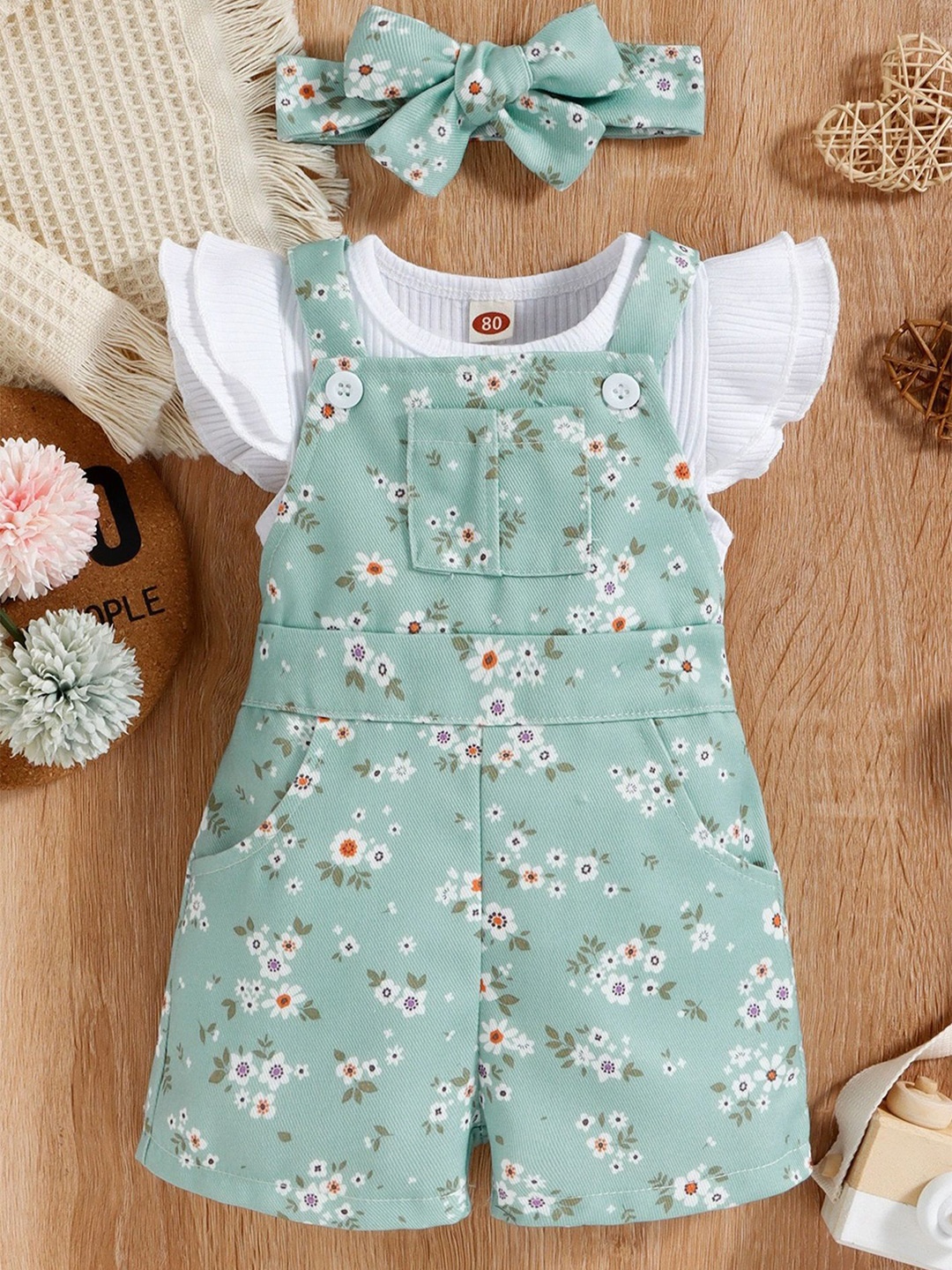 

LULU & SKY Infants Printed Dungaree, Green