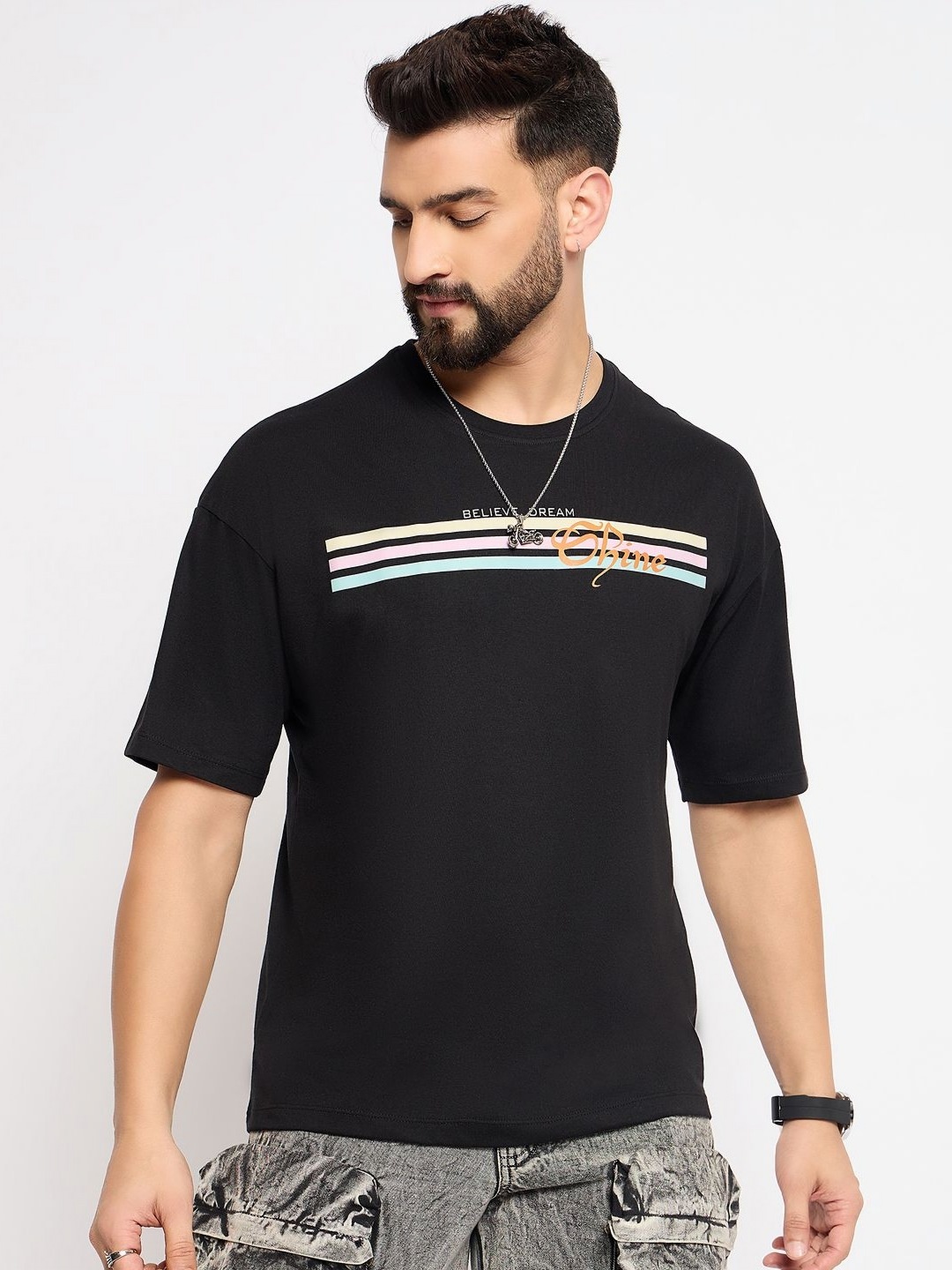 

Mast & Harbour Men Typography Printed Pure Cotton T-shirt, Black