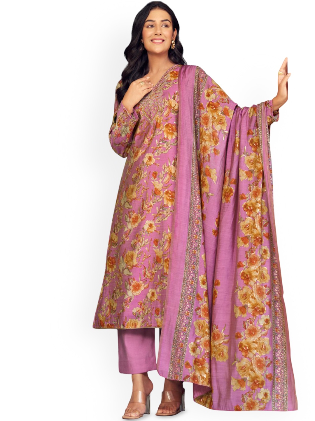 

DRAVINAM Trends Embroidered Unstitched Dress Material, Pink