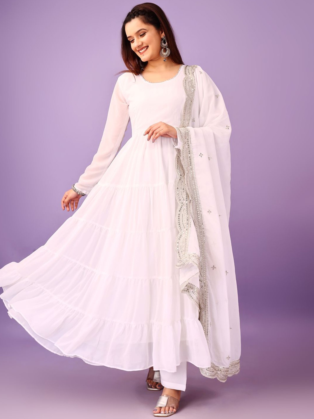 

Wedani Women Ethnic Motifs Layered Thread Work Kurta with Pyjamas & With Dupatta, White