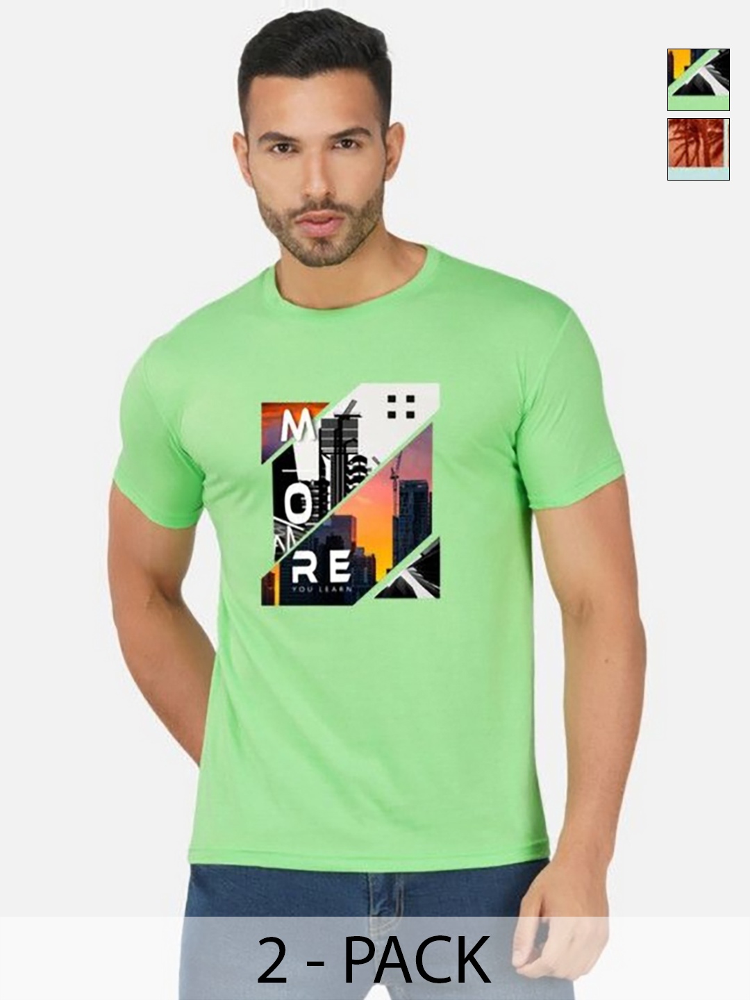 

GLOBAL NOMAD Men 2 Printed Bio Finish Applique T-shirt, Green