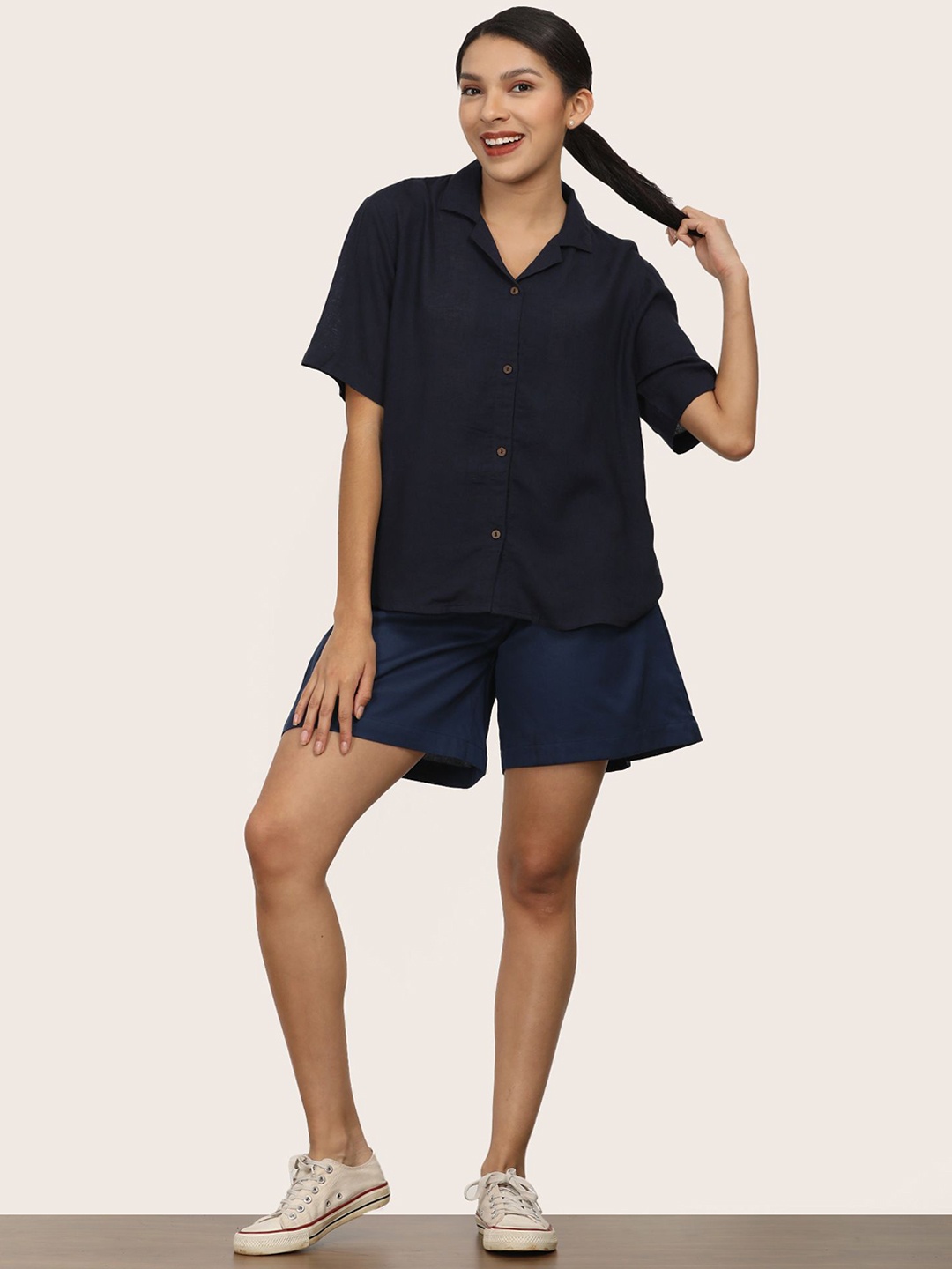 

Saltpetre Shirt Collar Shirt With Short Co-Ords, Navy blue
