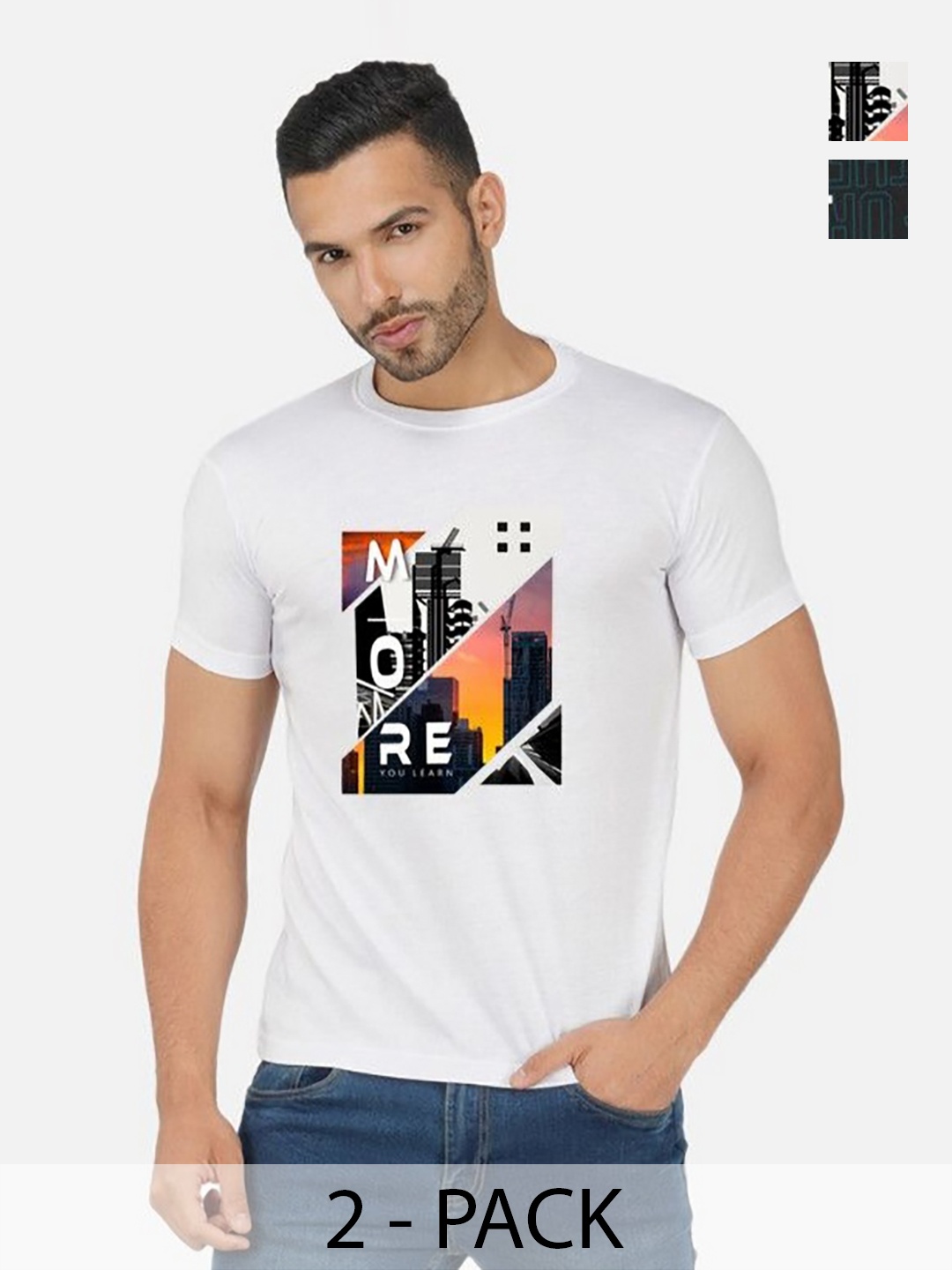 

GLOBAL NOMAD Men 2 Printed Bio Finish T-shirt, White