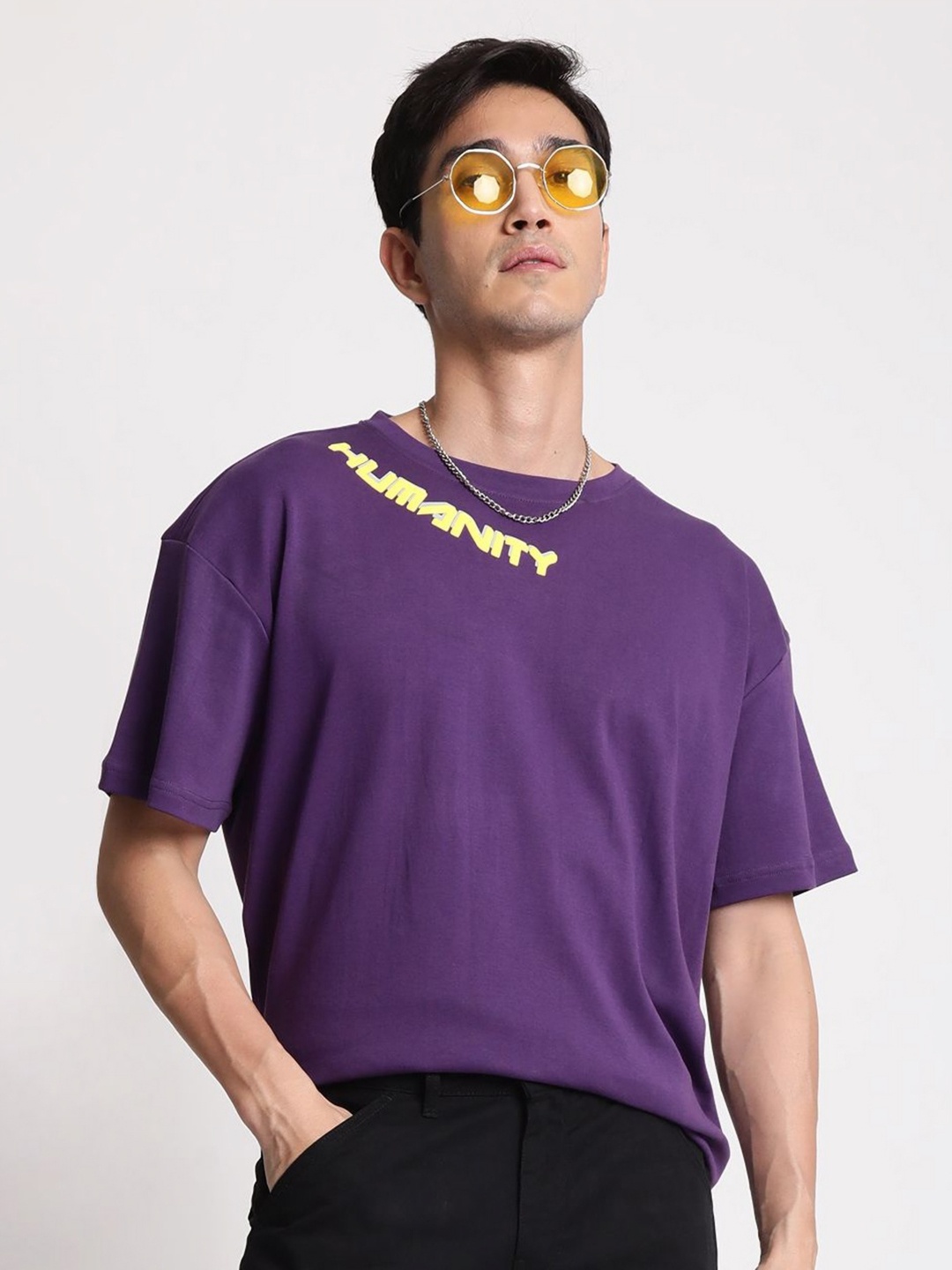 

Bene Kleed Men Printed Raw Edge T-shirt, Purple